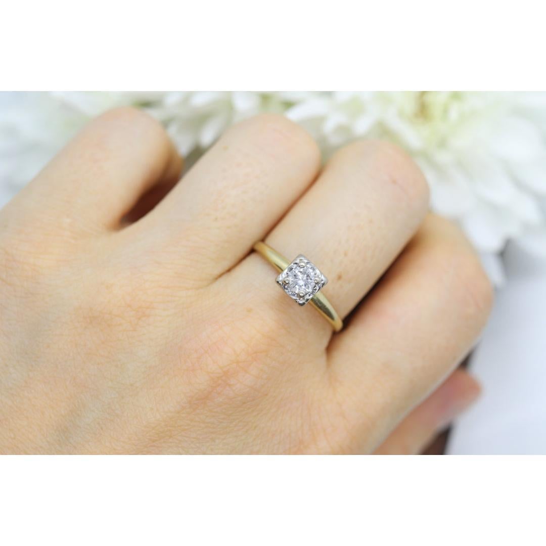 Anello con solitario quadrato in stile Art Deco. Diamante taglio europeo in oro 14k in vendita 6