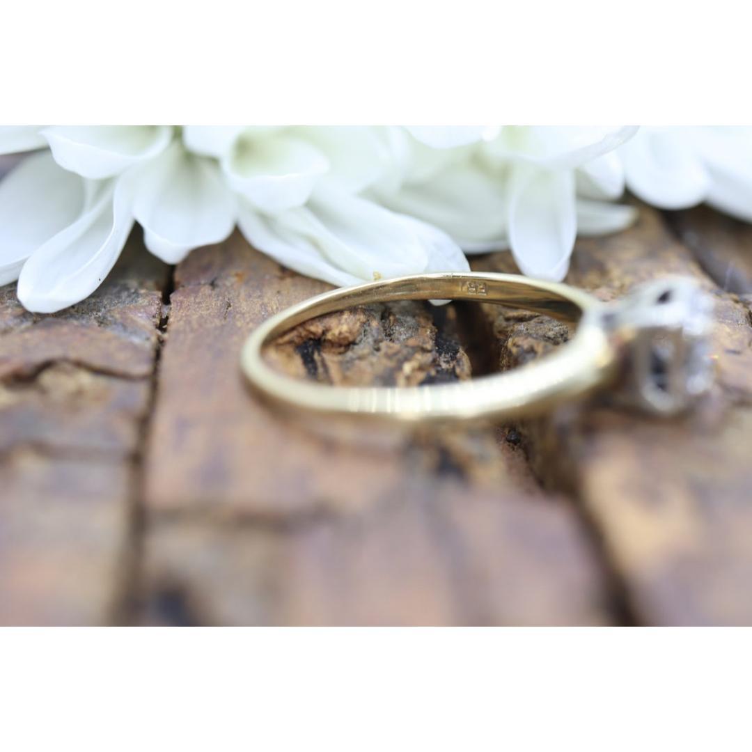 Anello con solitario quadrato in stile Art Deco. Diamante taglio europeo in oro 14k In condizioni buone in vendita a Port Charlotte, FL
