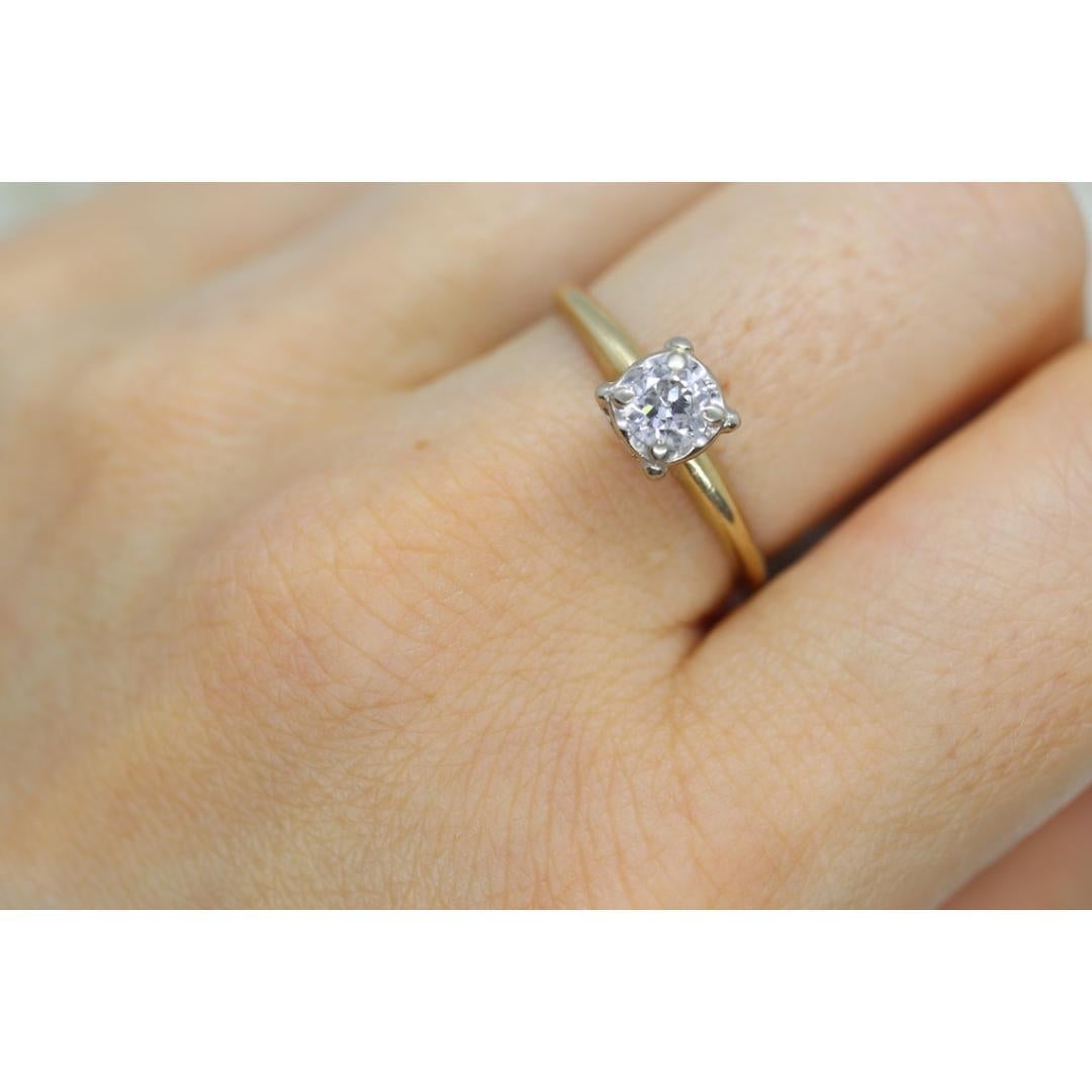 Art Deco Diamant Solitär Quadratischer Fassung Ring. 14k Gold Diamant im europäischen Schliff Diamantring im Zustand „Gut“ in Port Charlotte, FL