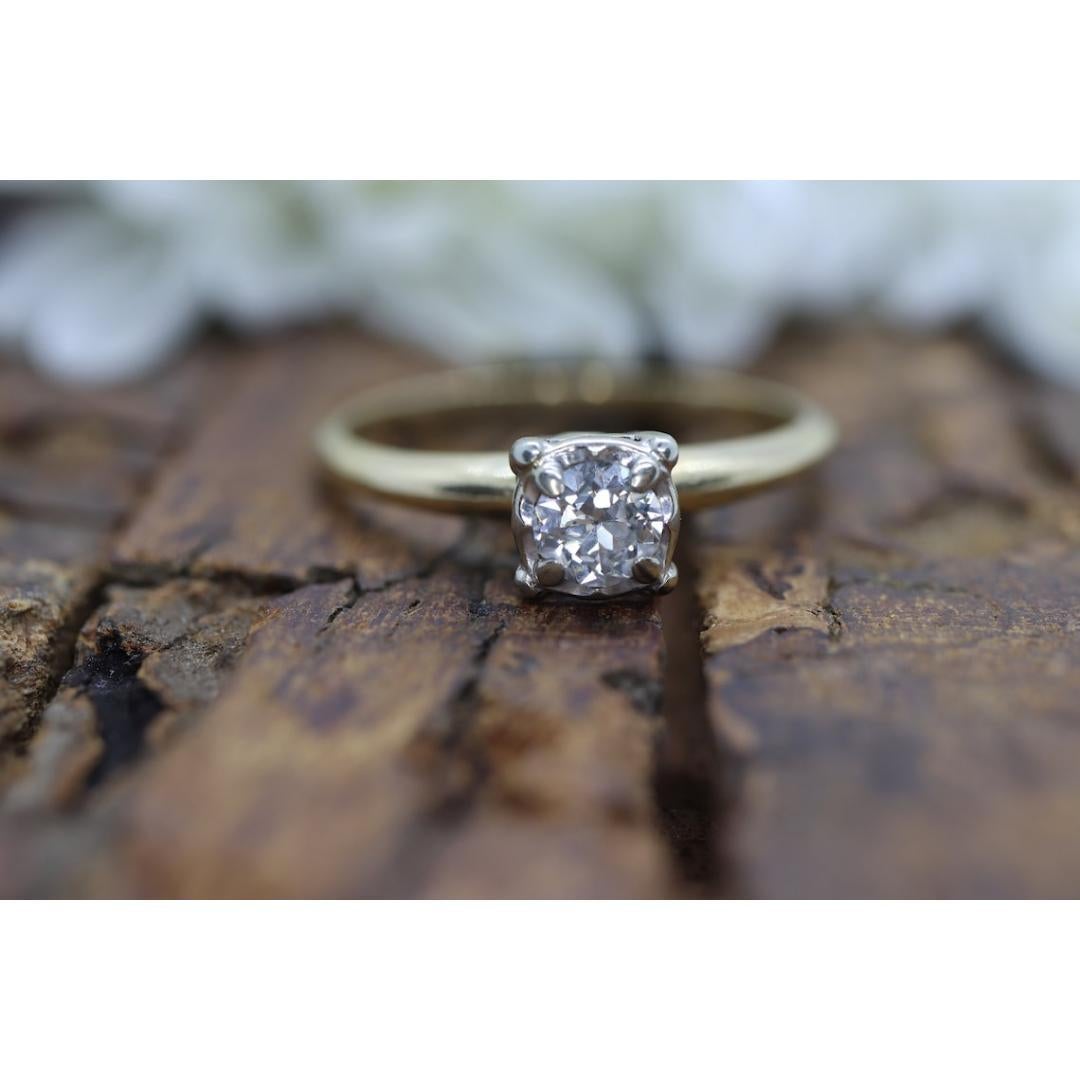 Art Deco Diamant Solitär Quadratischer Fassung Ring. 14k Gold Diamant im europäischen Schliff Diamantring Damen