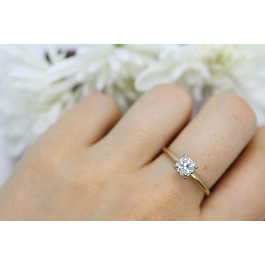 Art Deco Diamant Solitär Quadratischer Fassung Ring. 14k Gold Diamant im europäischen Schliff Diamantring 1
