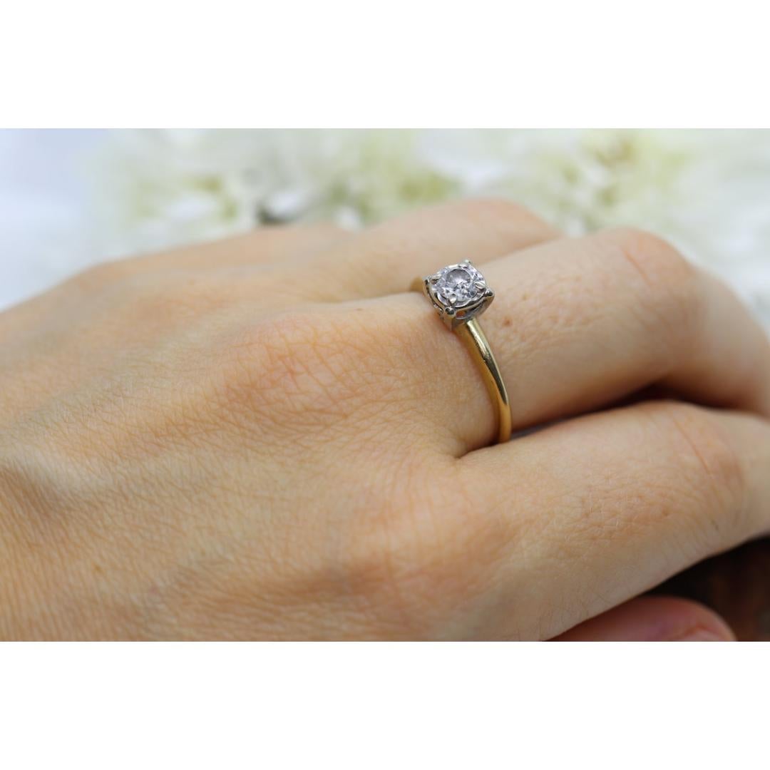 Art Deco Diamant Solitär Quadratischer Fassung Ring. 14k Gold Diamant im europäischen Schliff Diamantring 3