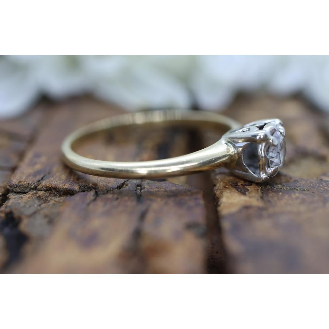 Art Deco Diamant Solitär Quadratischer Fassung Ring. 14k Gold Diamant im europäischen Schliff Diamantring 4