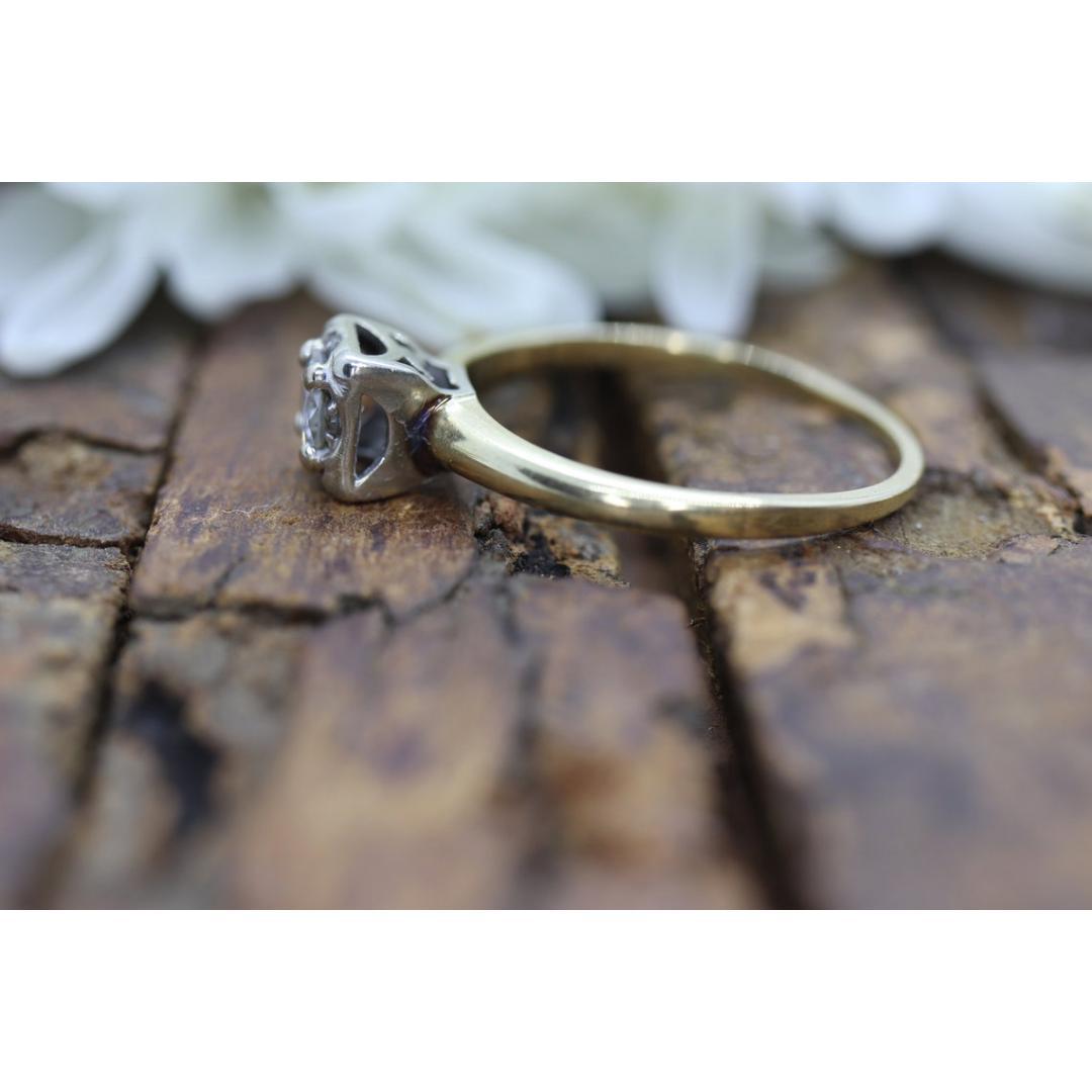 Anello con solitario quadrato in stile Art Deco. Diamante taglio europeo in oro 14k in vendita 5