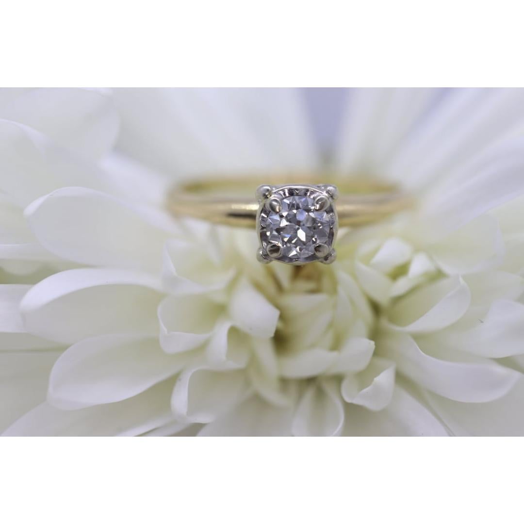 Art Deco Diamant Solitär Quadratischer Fassung Ring. 14k Gold Diamant im europäischen Schliff Diamantring 5