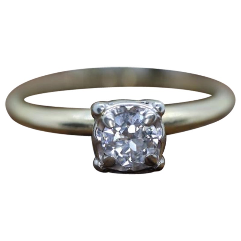 Art Deco Diamant Solitär Quadratischer Fassung Ring. 14k Gold Diamant im europäischen Schliff Diamantring