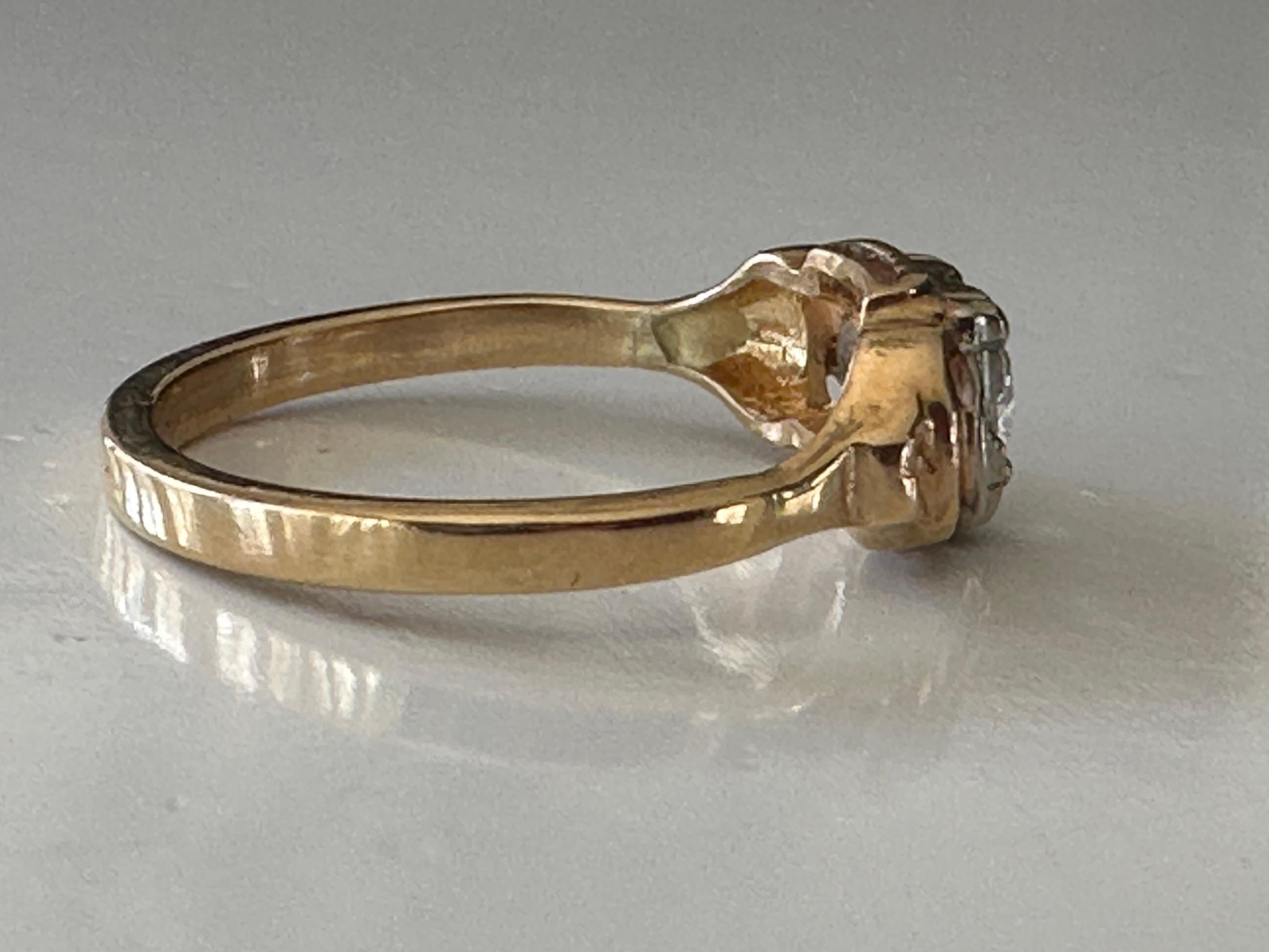 Old European Cut Art Deco Diamond Solitaire Two-Tone Bow Ring For Sale