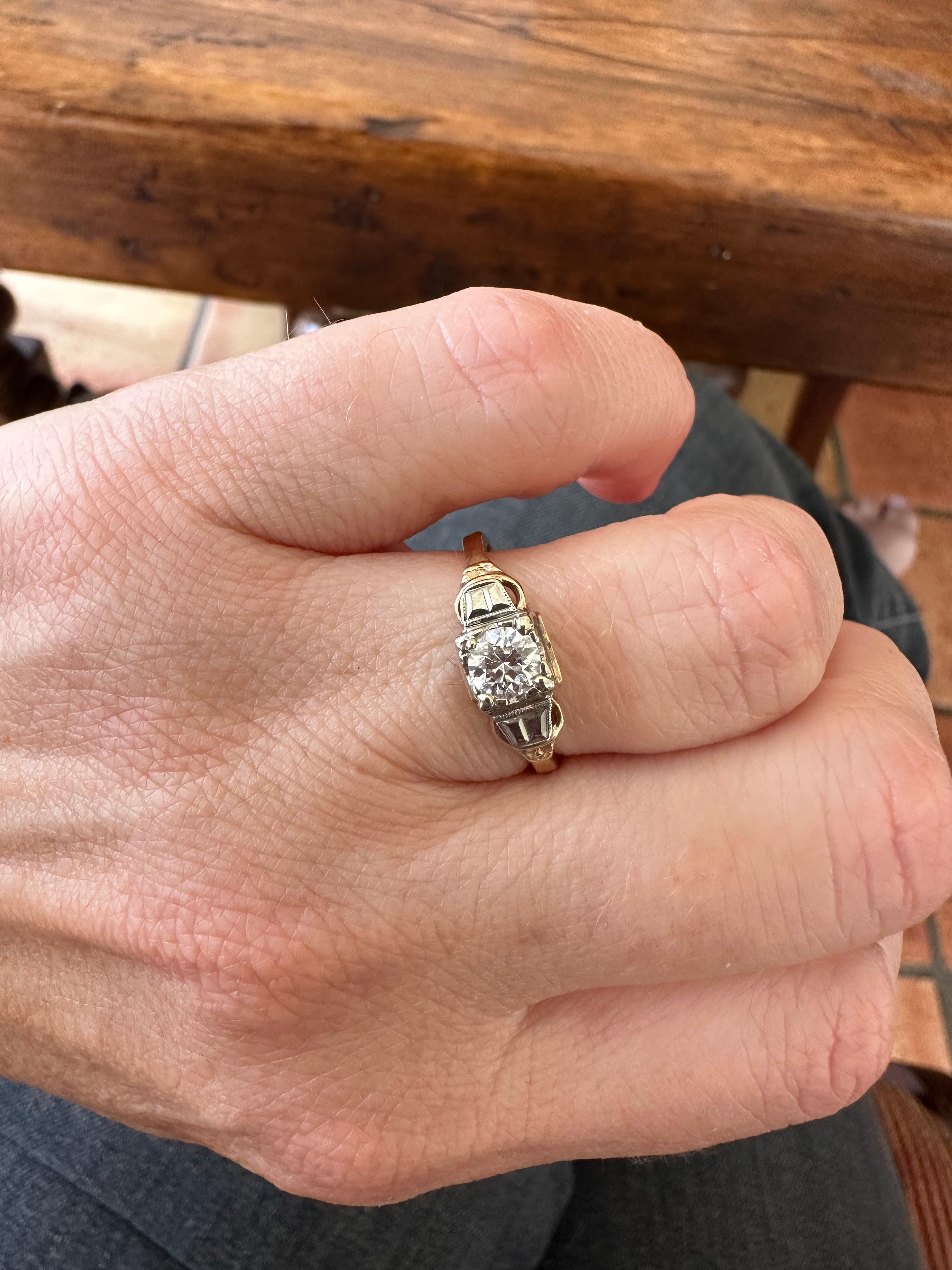 Art Deco Diamond Solitaire Two-Tone Bow Ring For Sale 2