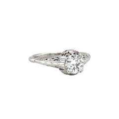 Art Deco 10K White Gold Diamond Solitaire Ring, 0.70ct, Circa 1930s