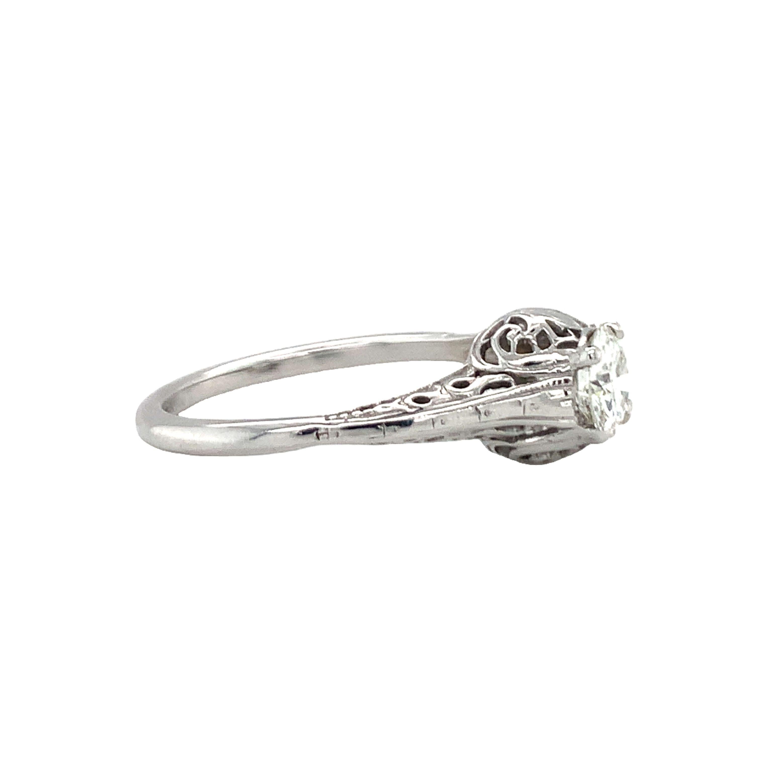 Old European Cut Art Deco Diamond Solitaire White Gold Ring For Sale
