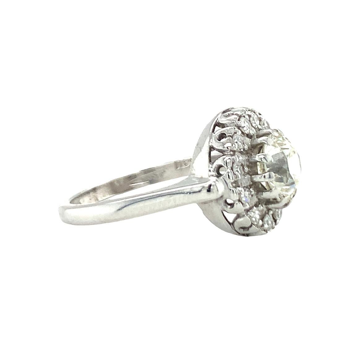 Old European Cut Art Deco Diamond Solitaire White Gold Ring For Sale