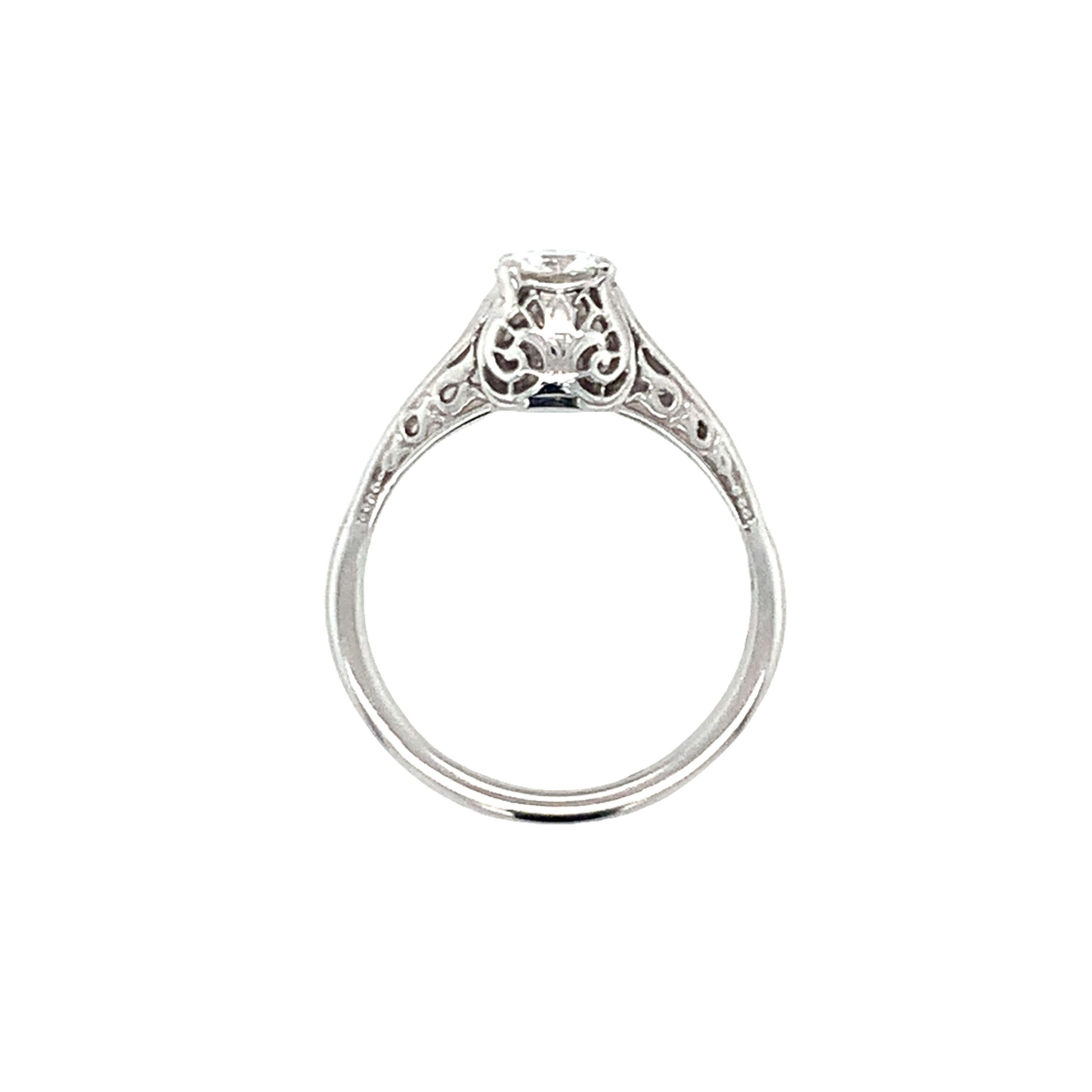 Art Deco Diamant Solitär Weißgold Ring (Alteuropäischer Schliff) im Angebot