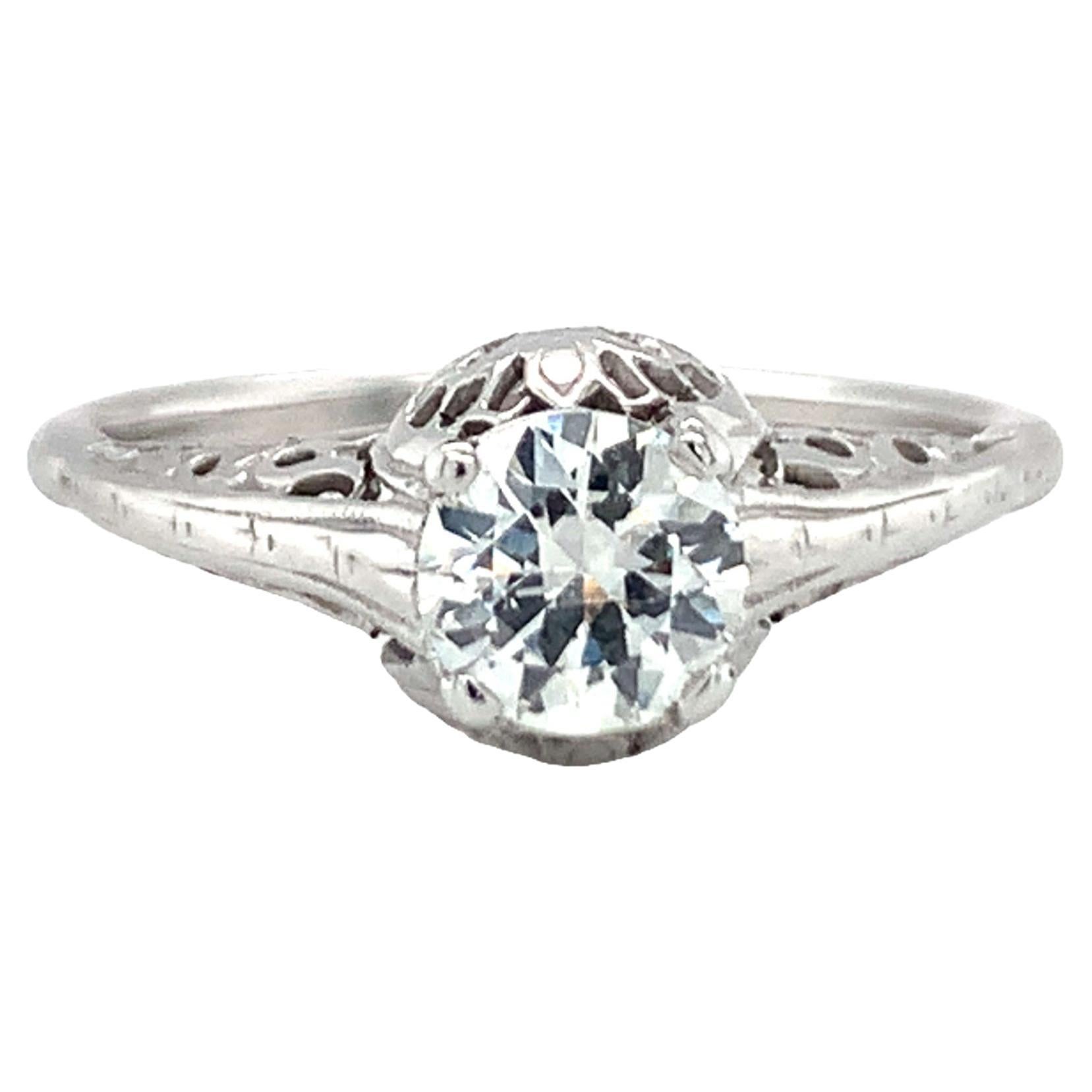 Art Deco Diamant Solitär Weißgold Ring im Angebot