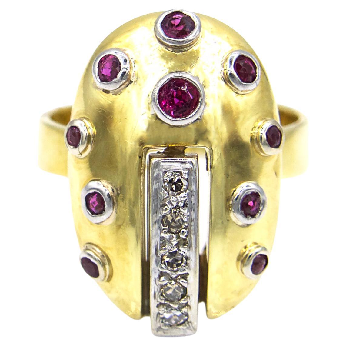 Art Deco Diamond Spotted Ruby Ring For Sale