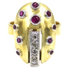 Antique Art Deco Diamond Spotted Ruby Ring