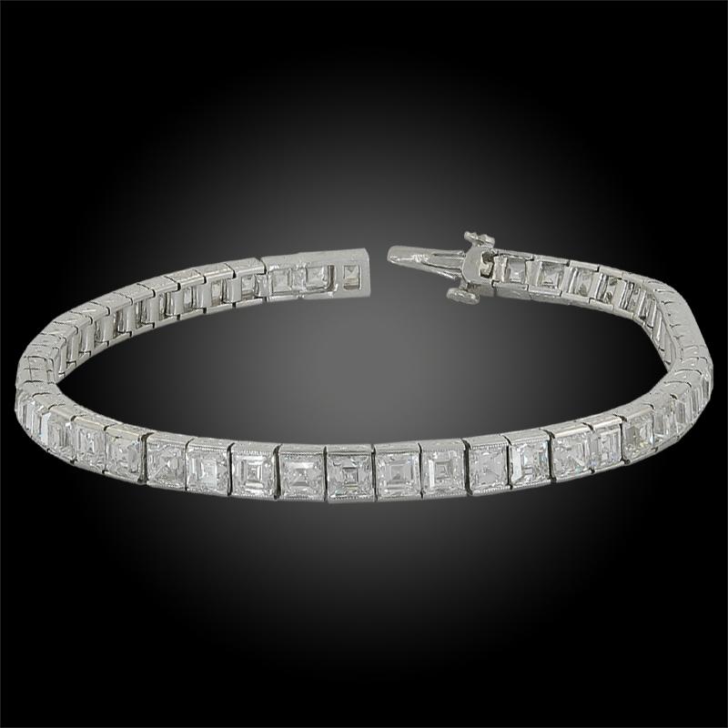 Princess Cut Art Deco Diamond Straight Line Two Bracelets