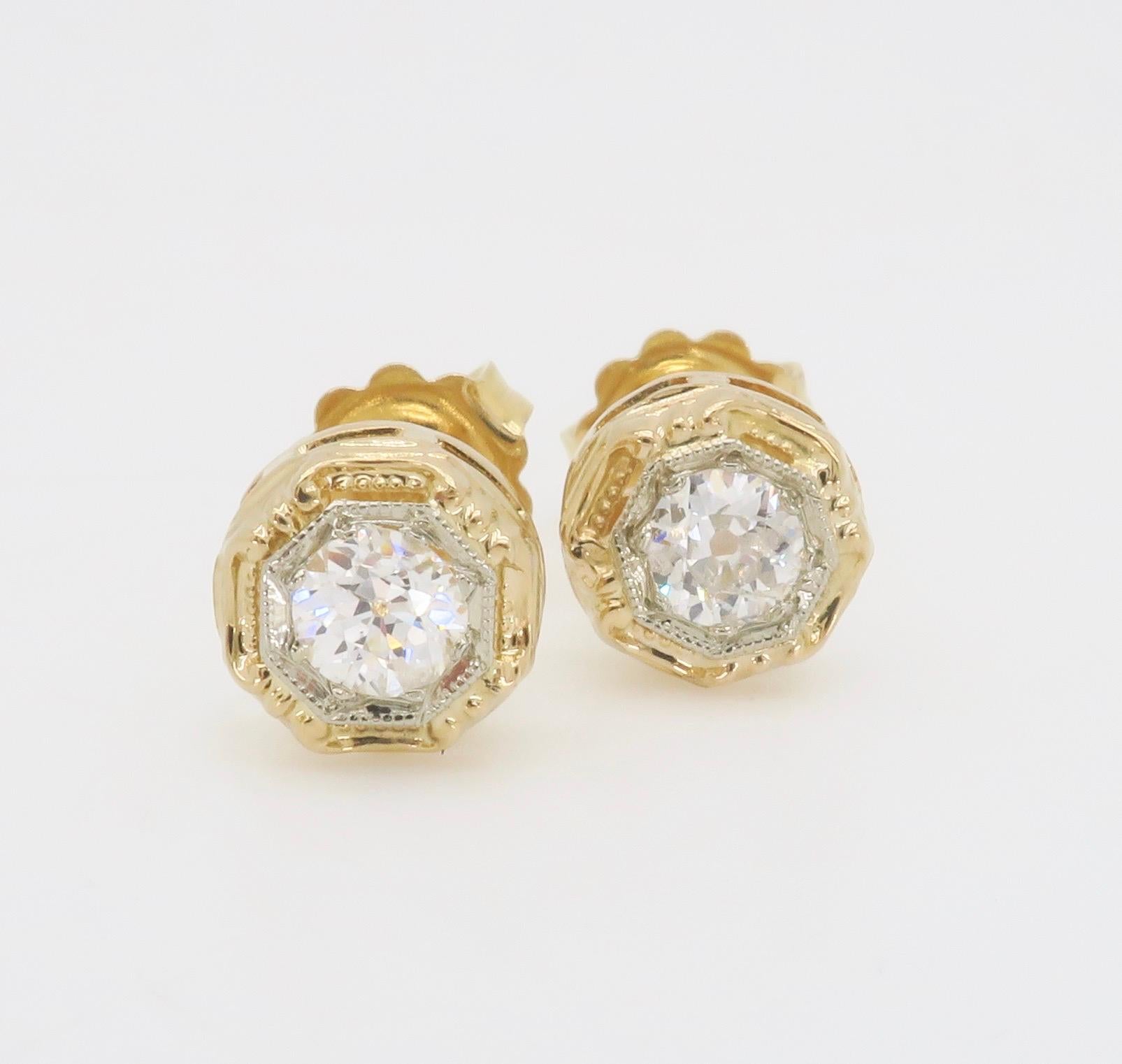 Art Deco Diamond Stud Earrings For Sale at 1stDibs