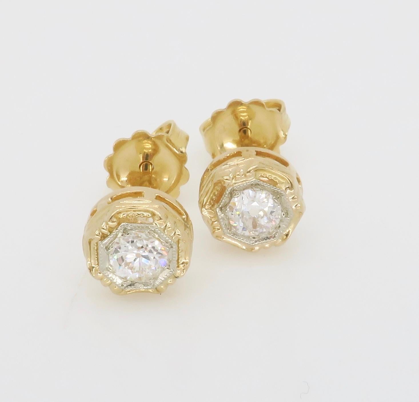 Art Deco Diamond Stud Earrings In Excellent Condition For Sale In Webster, NY