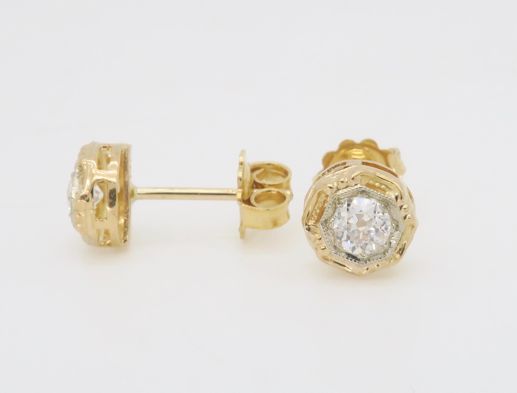 Women's or Men's Art Deco Diamond Stud Earrings For Sale