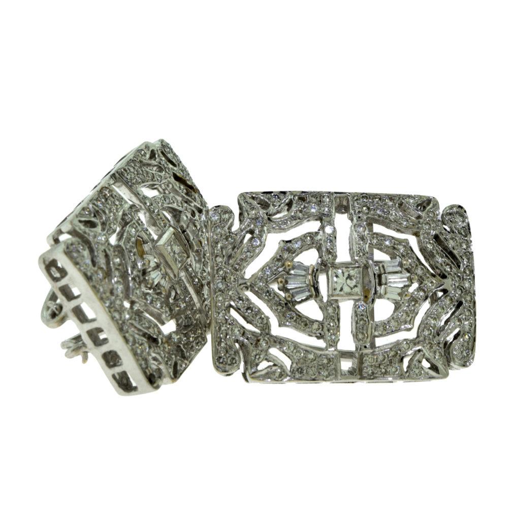 Style: Art Deco

Type: Square Earrings

Metal: White Gold

Metal Purity: 14k

Stones: Round Brilliant Diamonds

Total Carat Weight: 2 carat

Diamond Color: G – H

Diamond Clarity: VS

Dimensions: 1.90 x 1.60 inches

Total Item Weight (g): 13.8