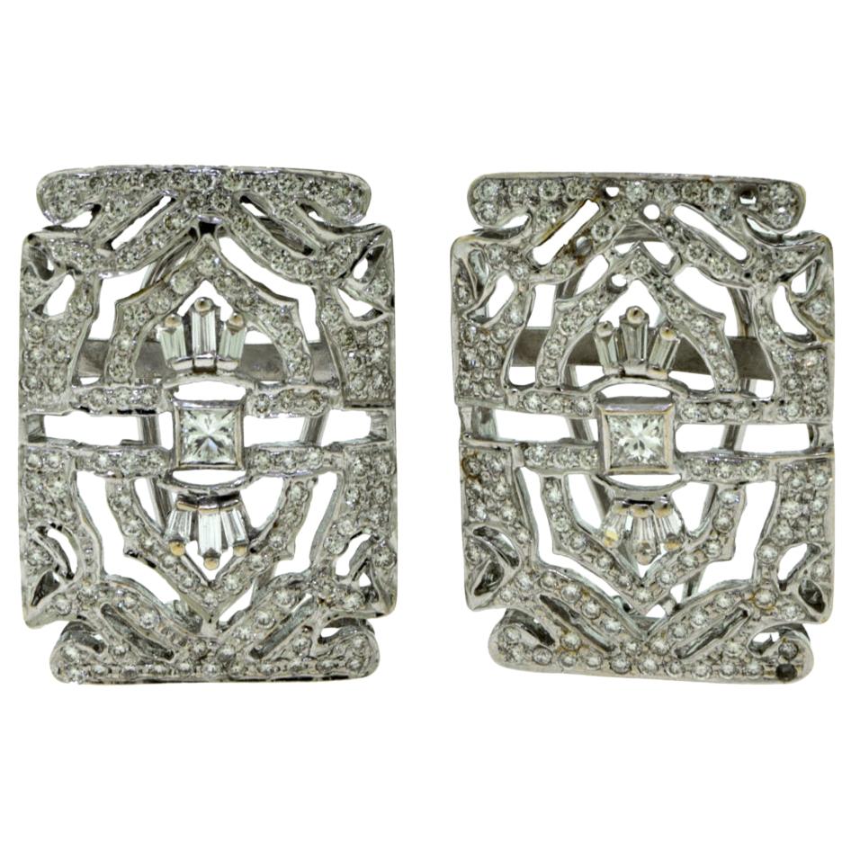 Art Deco Style Diamond Studded Square White Gold Earrings For Sale