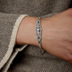 Art Deco diamond synthetic sapphire 14k white gold bracelet