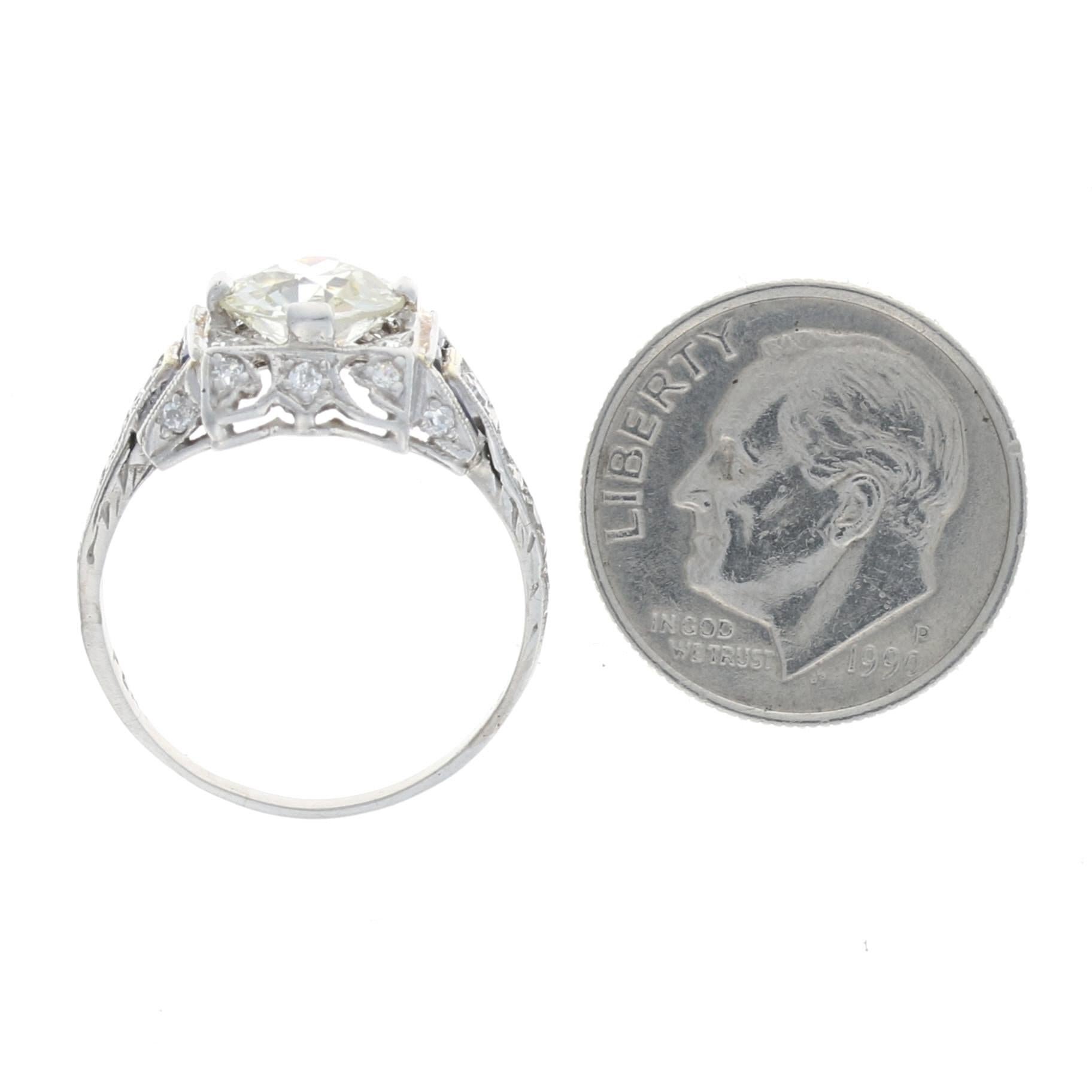 Women's Art Deco Diamond and Synthetic Sapphire Ring, Platinum European 1.60 Carat