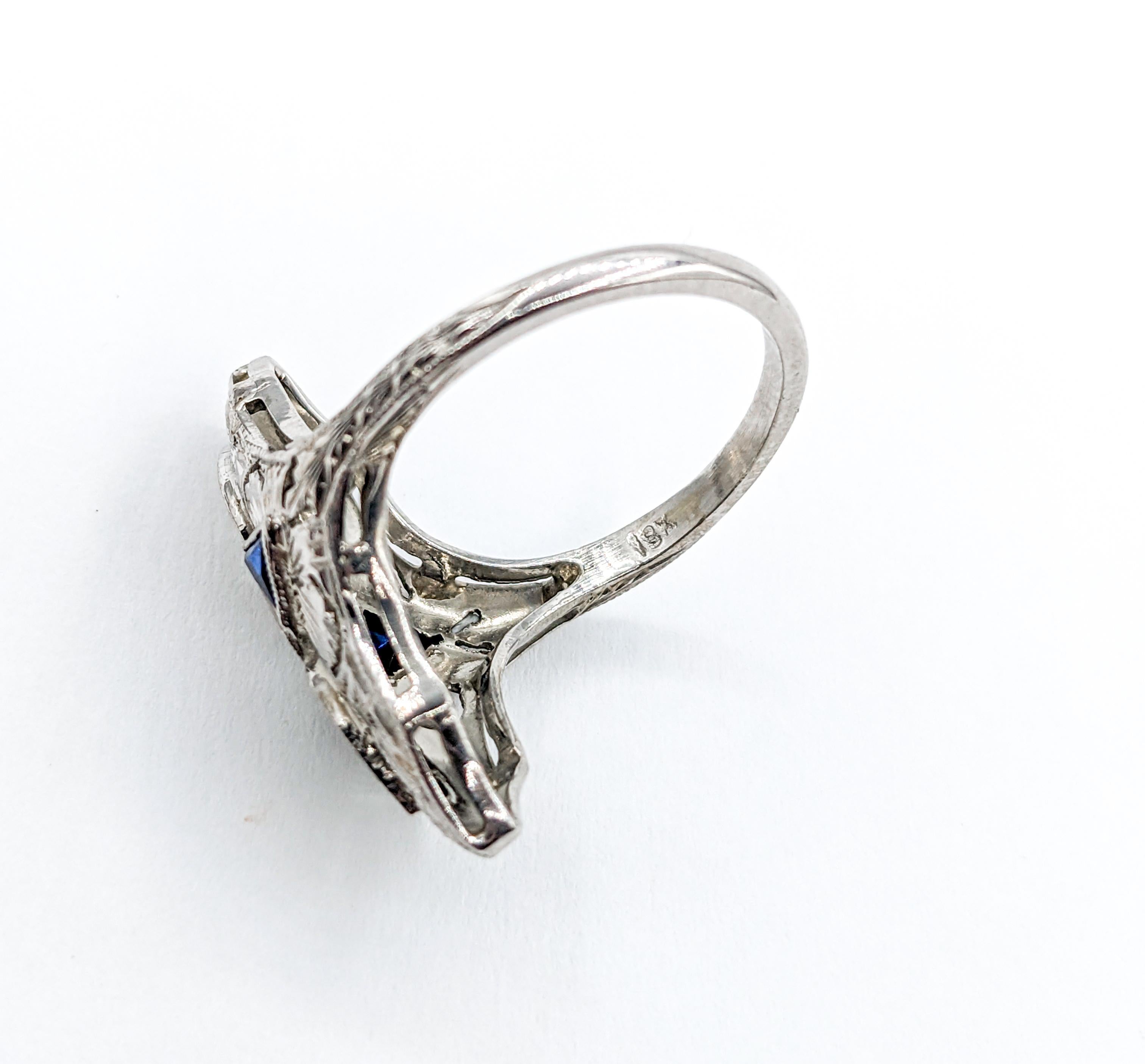 Women's Art Deco Diamond & Synthetic Sapphire Ring For Sale