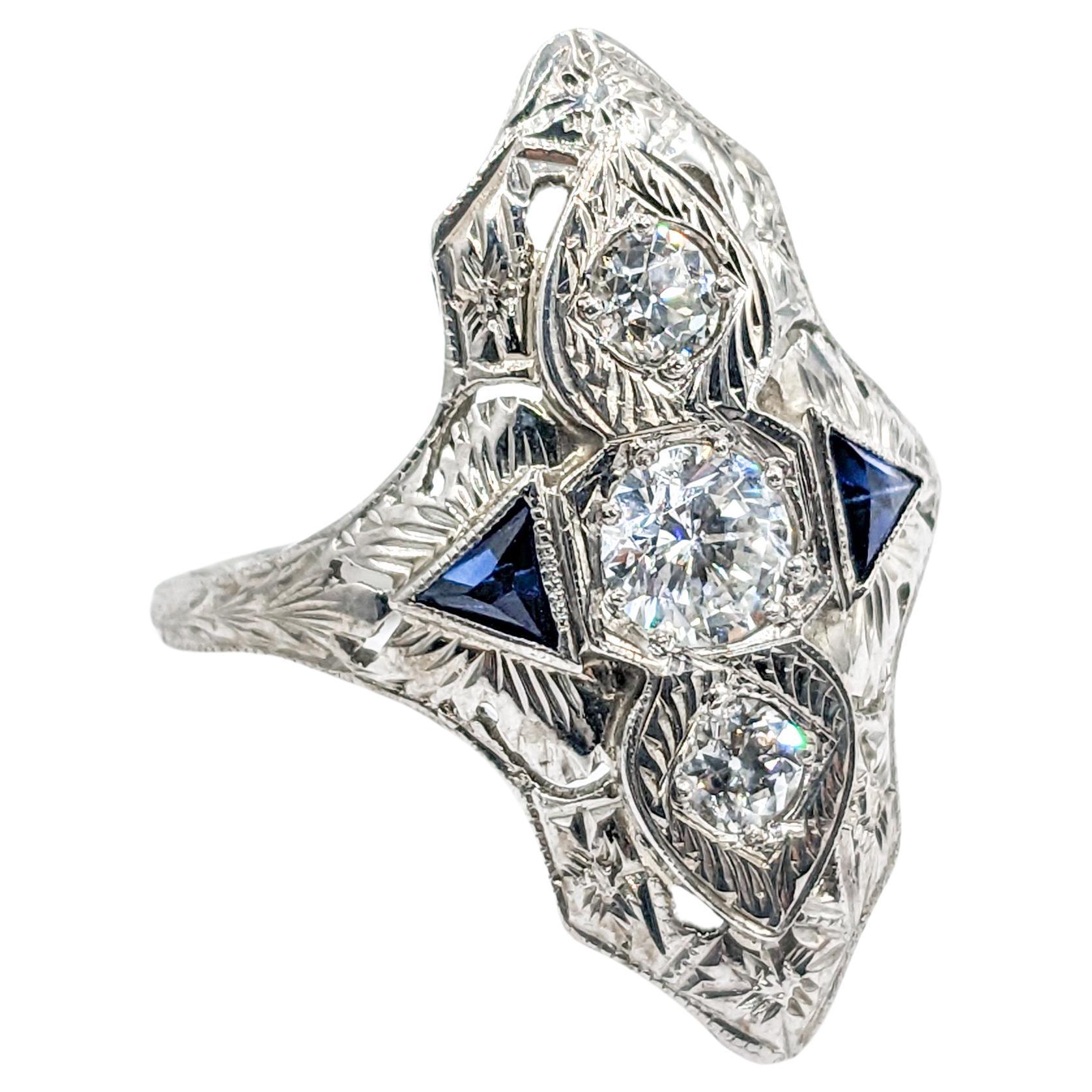 Bague Art déco en diamant et saphir synthétique en vente