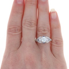 Art Deco Diamond & Synthetic Sapphire Ring, Platinum & 18k Gold European 1.01ctw