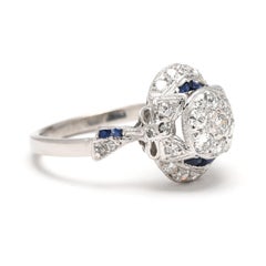 Art Deco Diamond & Synthetic Sapphire Ring, Platinum, Ring Size 7