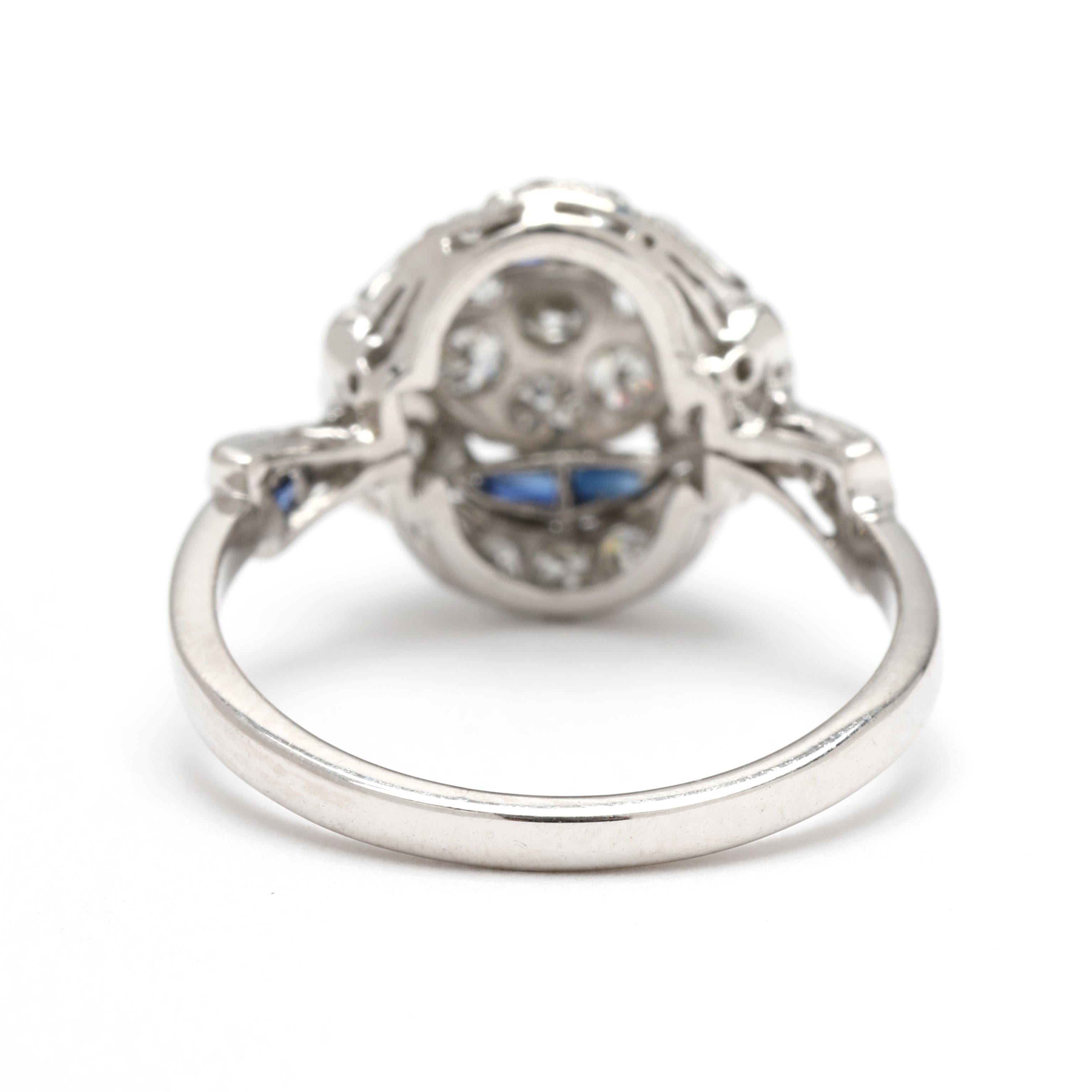 Taille ronde Bague Art déco en platine, diamant et saphir synthétique, taille 7 en vente