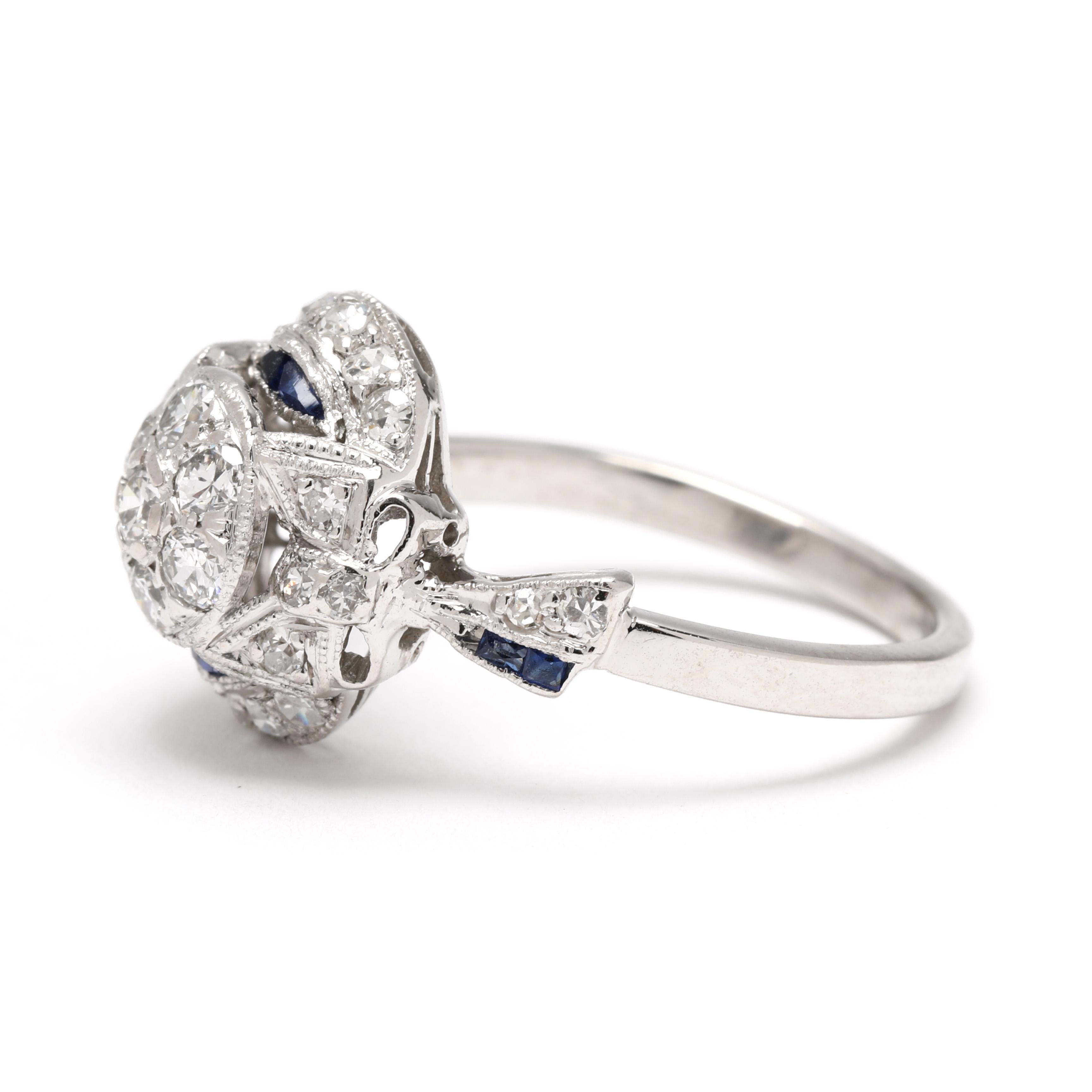 Bague Art déco en platine, diamant et saphir synthétique, taille 7 Bon état - En vente à McLeansville, NC