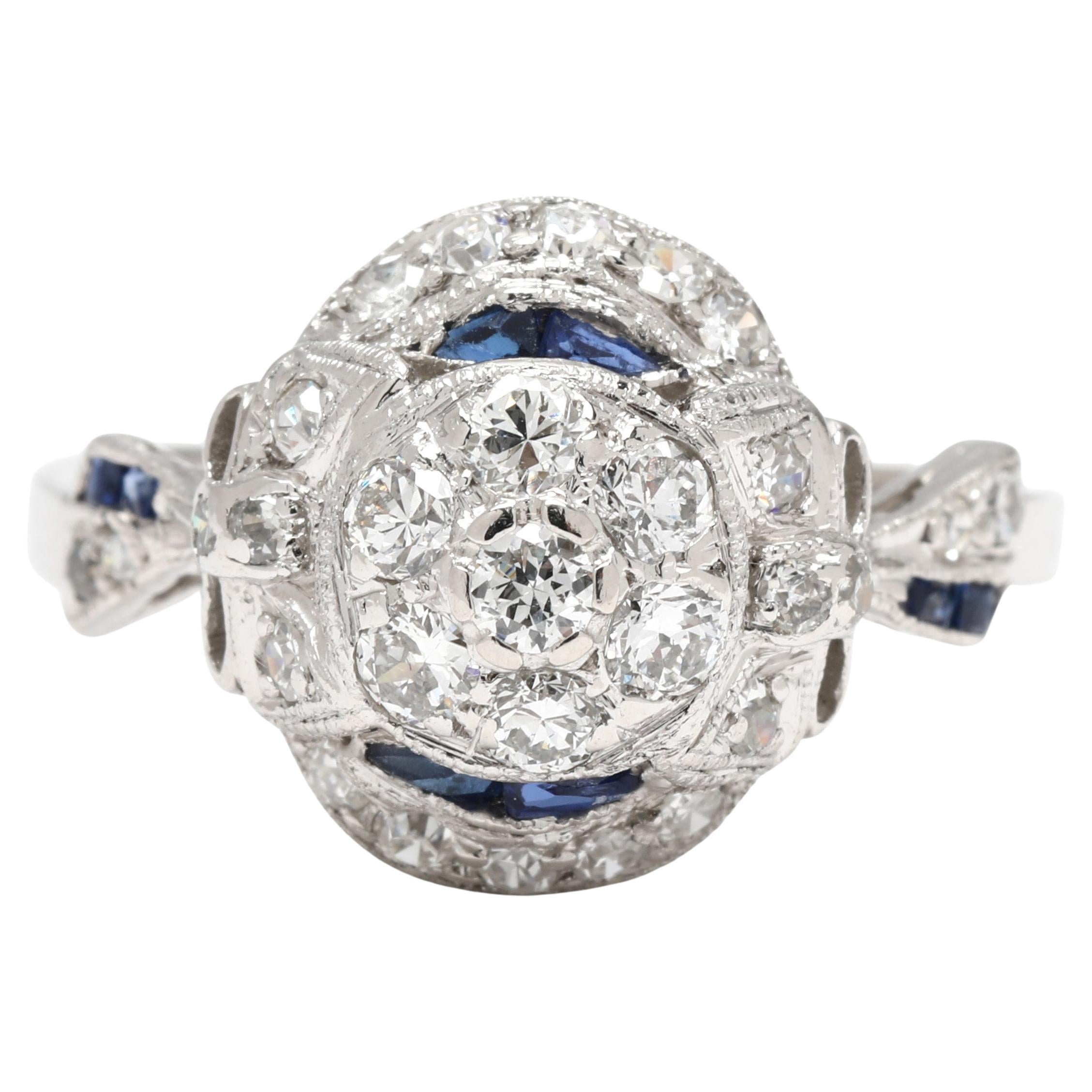Art Deco Diamond & Synthetic Sapphire Ring, Platinum, Ring Size 7
