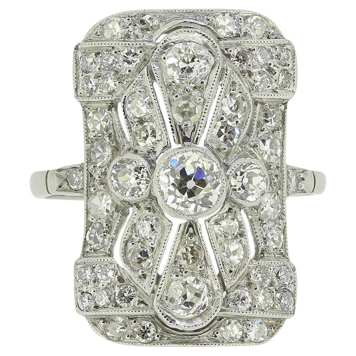 Art Deco Diamond Tablet Ring For Sale