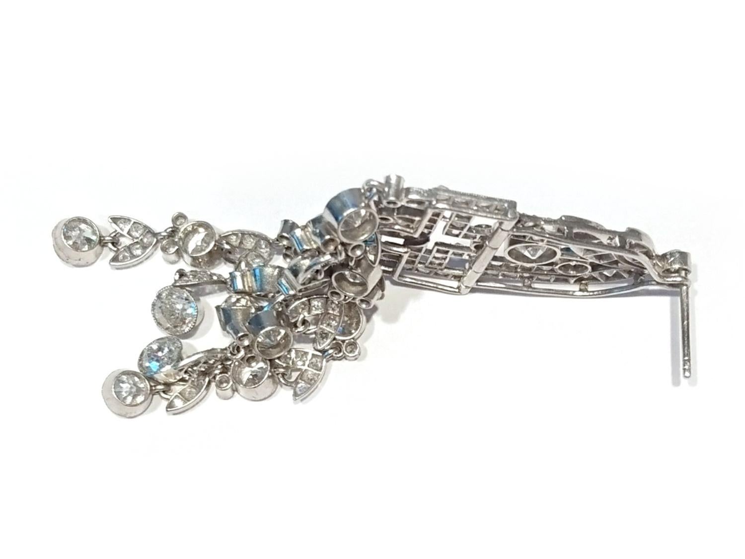 Art Deco Diamond 18.00 Carat Platinum Tassel Drop Earrings 6