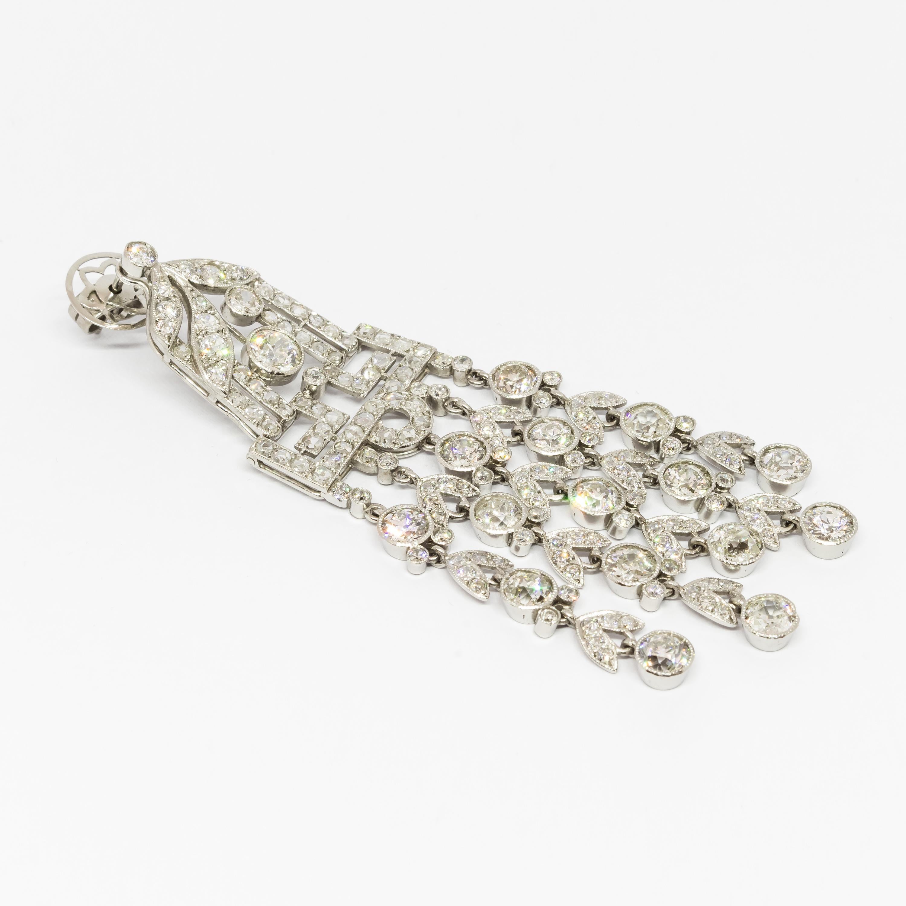 Art Deco Diamond 18.00 Carat Platinum Tassel Drop Earrings 4