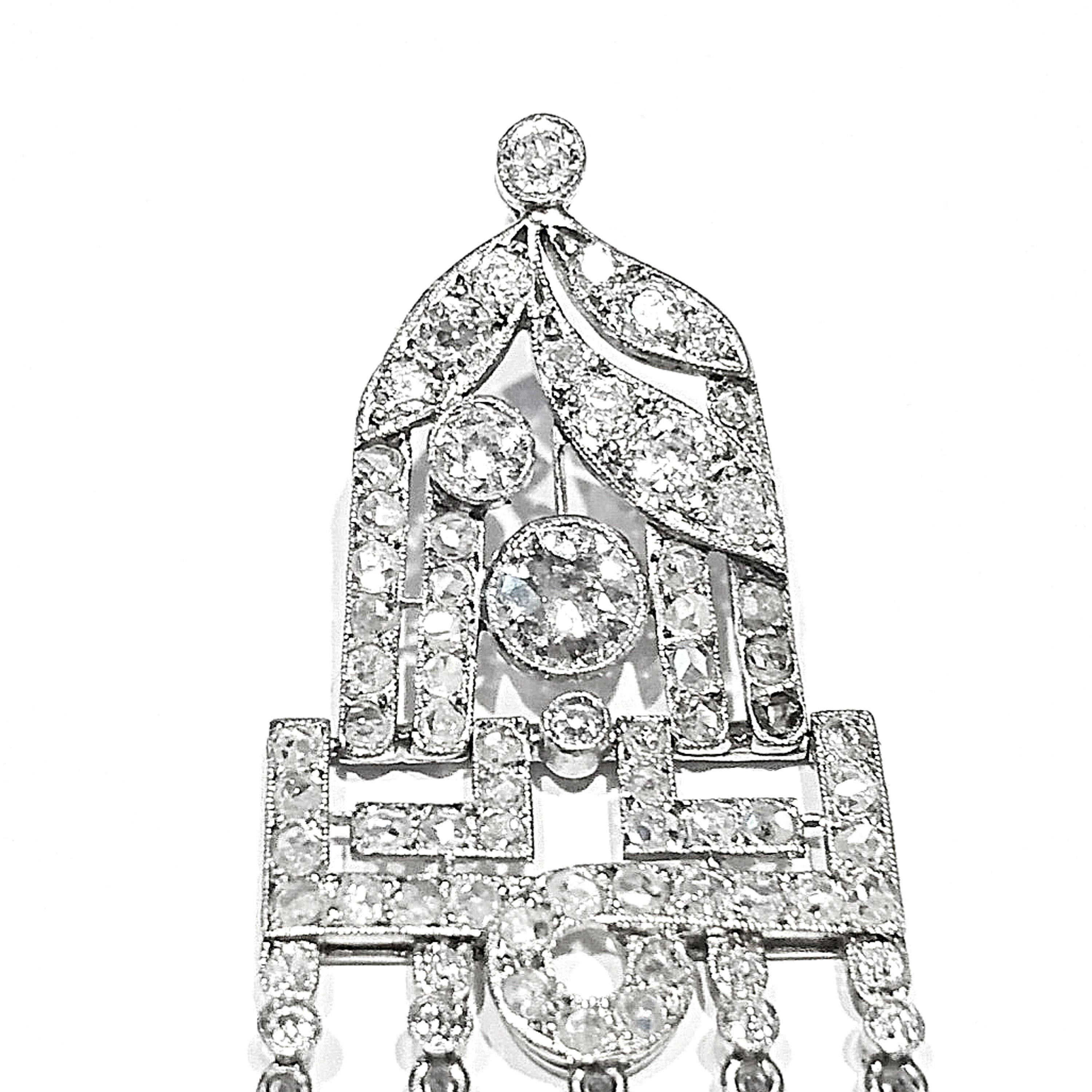 Art Deco Diamond 18.00 Carat Platinum Tassel Drop Earrings 7