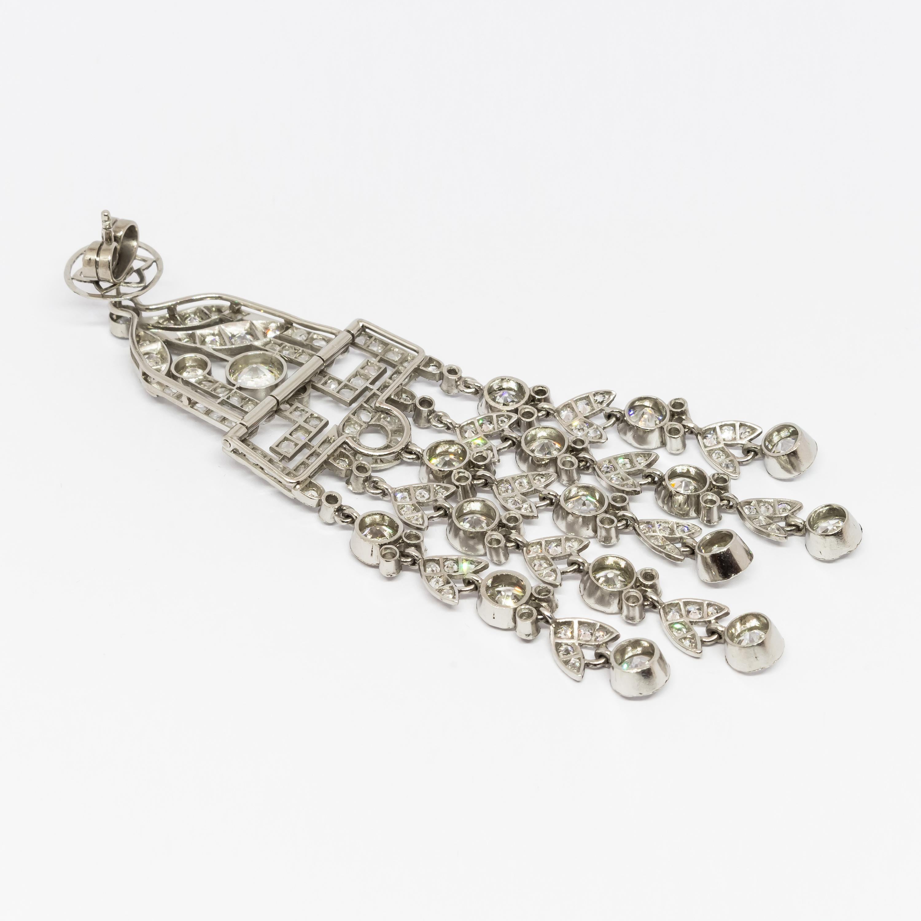 Art Deco Diamond 18.00 Carat Platinum Tassel Drop Earrings 5