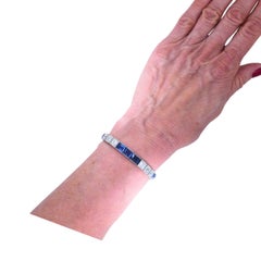 Pulsera de tenis Art Déco con diamantes y zafiros, de platino, joya de segunda mano