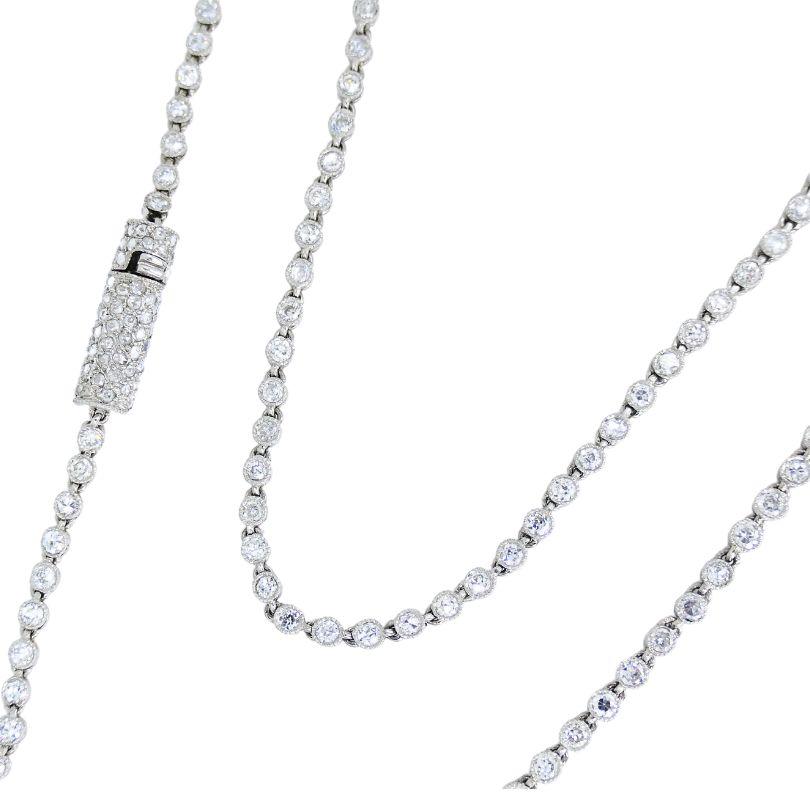 Women's or Men's Art Deco Diamond Tennis Necklace Platinum Antique For Sale