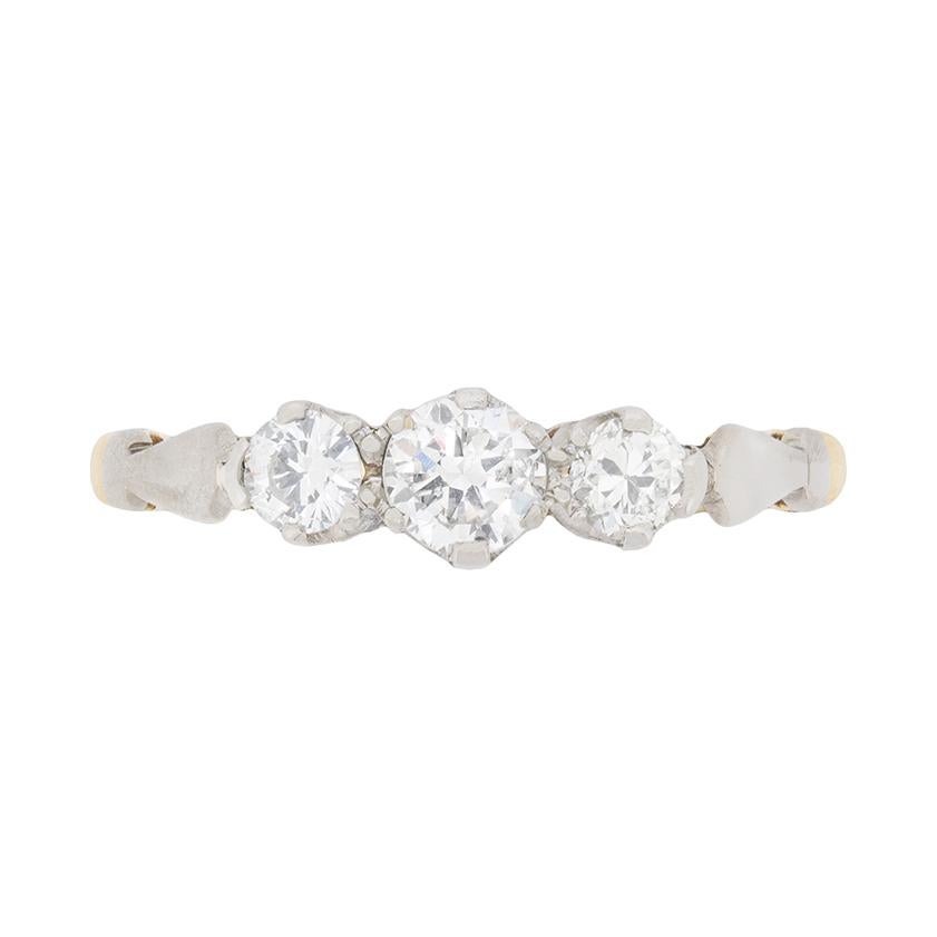 Art Deco Diamond Three-Stone Engagement Ring, circa 1930s For Sale