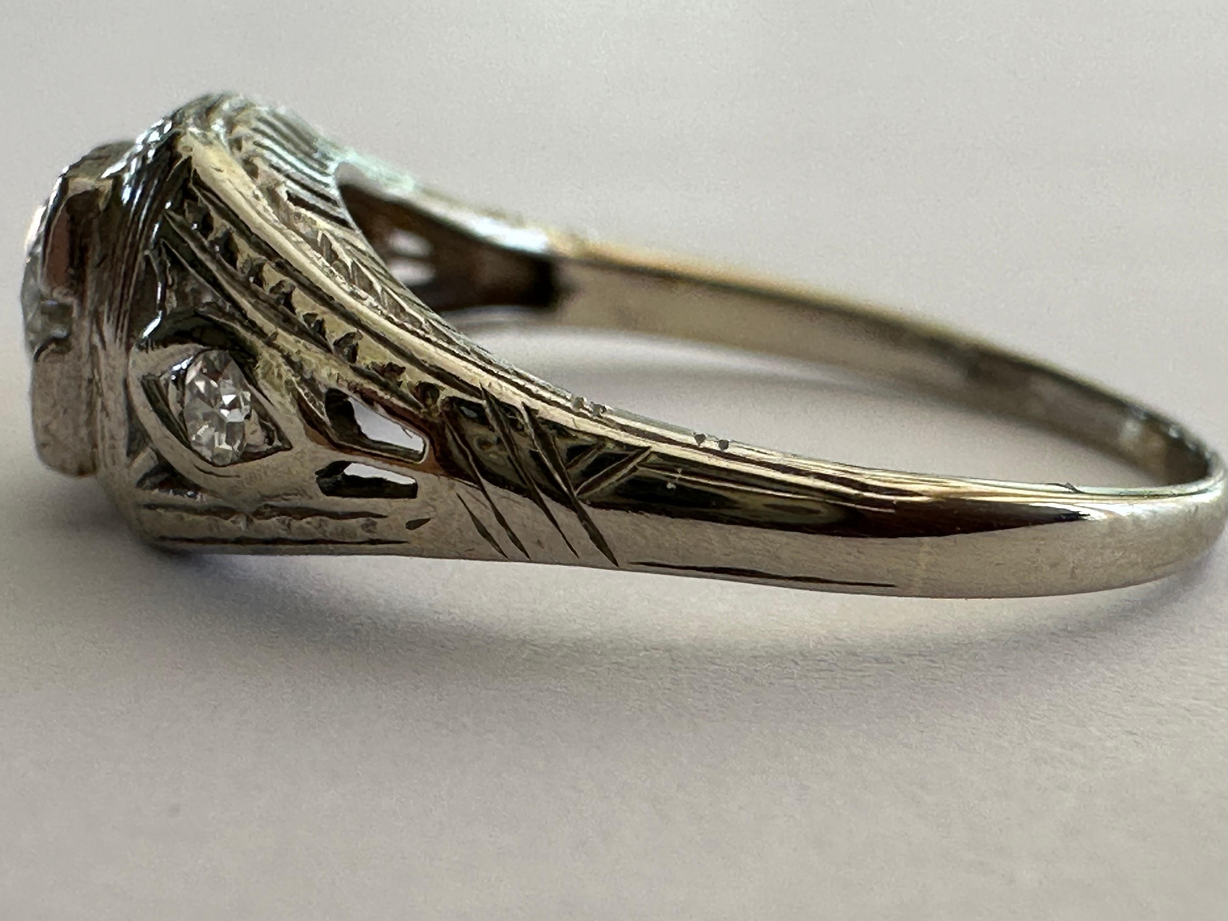 Old European Cut Art Deco Diamond Three-Stone Engagement Ring  For Sale