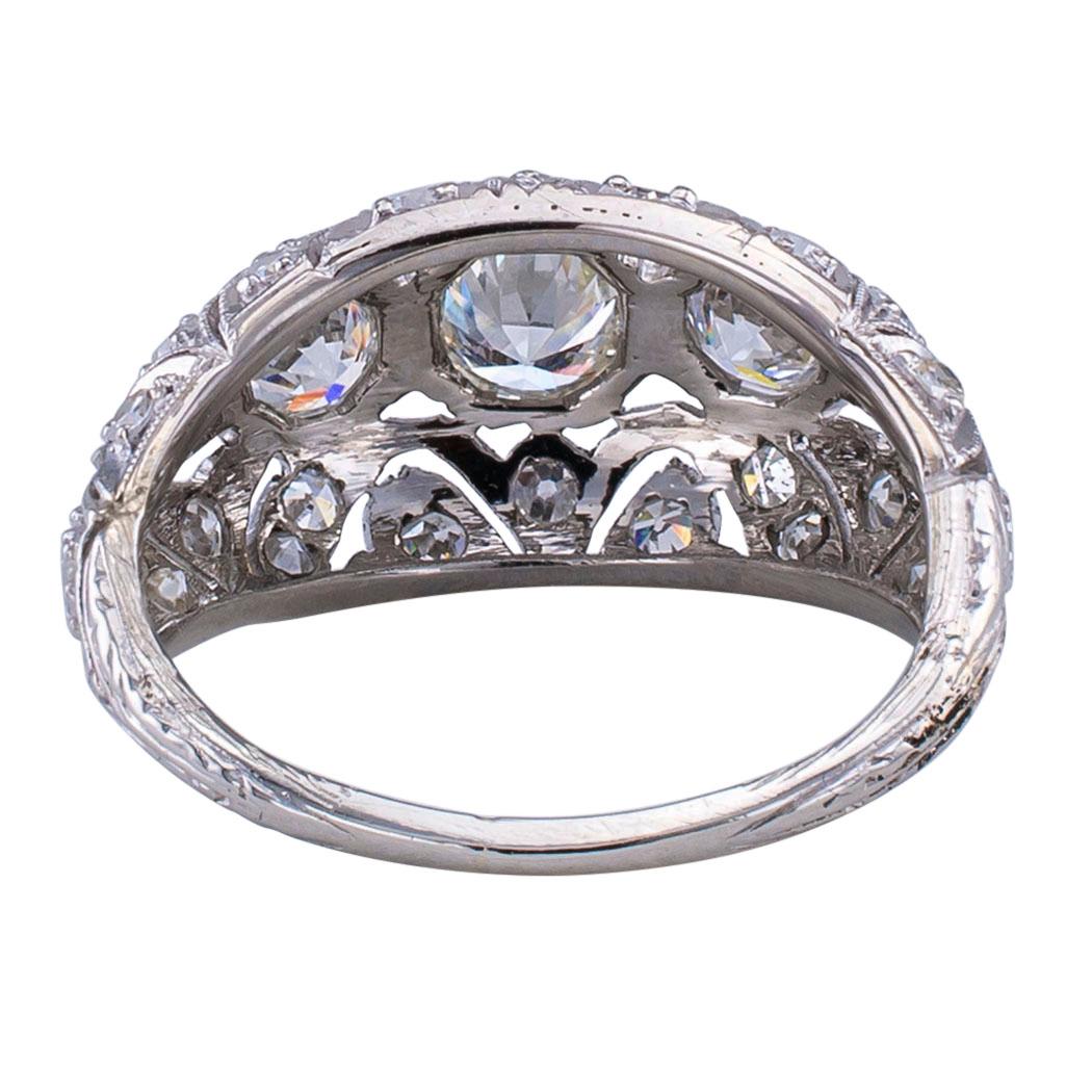 Art Deco Diamond Three-Stone Platinum Ring 1