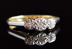 Anello a tre pietre con diamante Art Deco, oro 18kt e platino