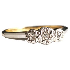 Art Deco Diamond Three Stone Ring, 18kt Gold and Platinum