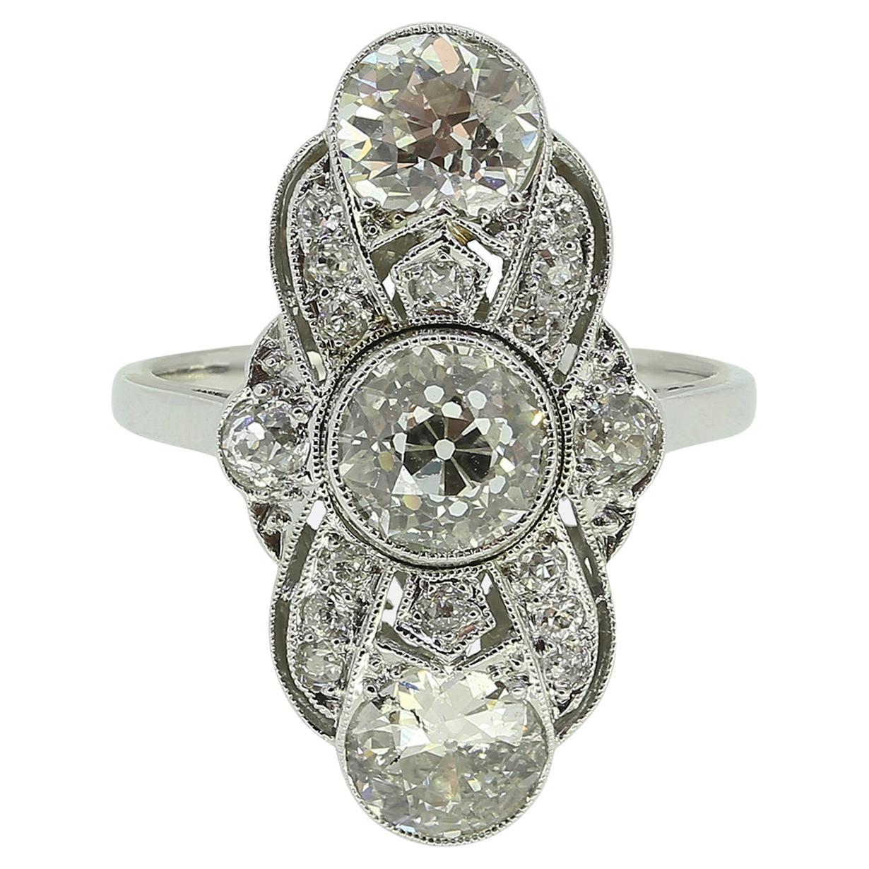 Art Deco Diamond Three Stone Ring