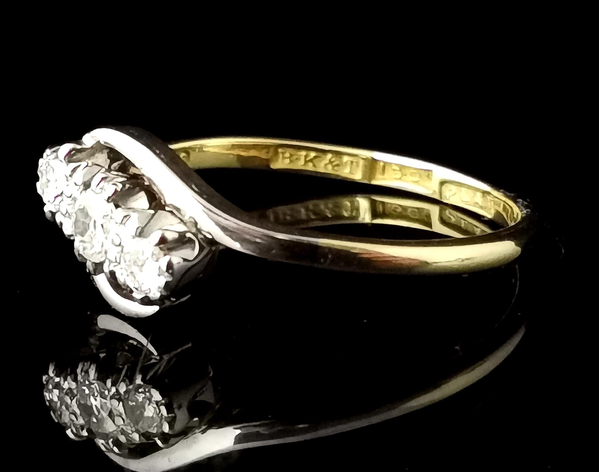 Art Deco Diamant Trilogy-Ring, 18 Karat Gelbgold und Platin im Zustand „Relativ gut“ im Angebot in NEWARK, GB