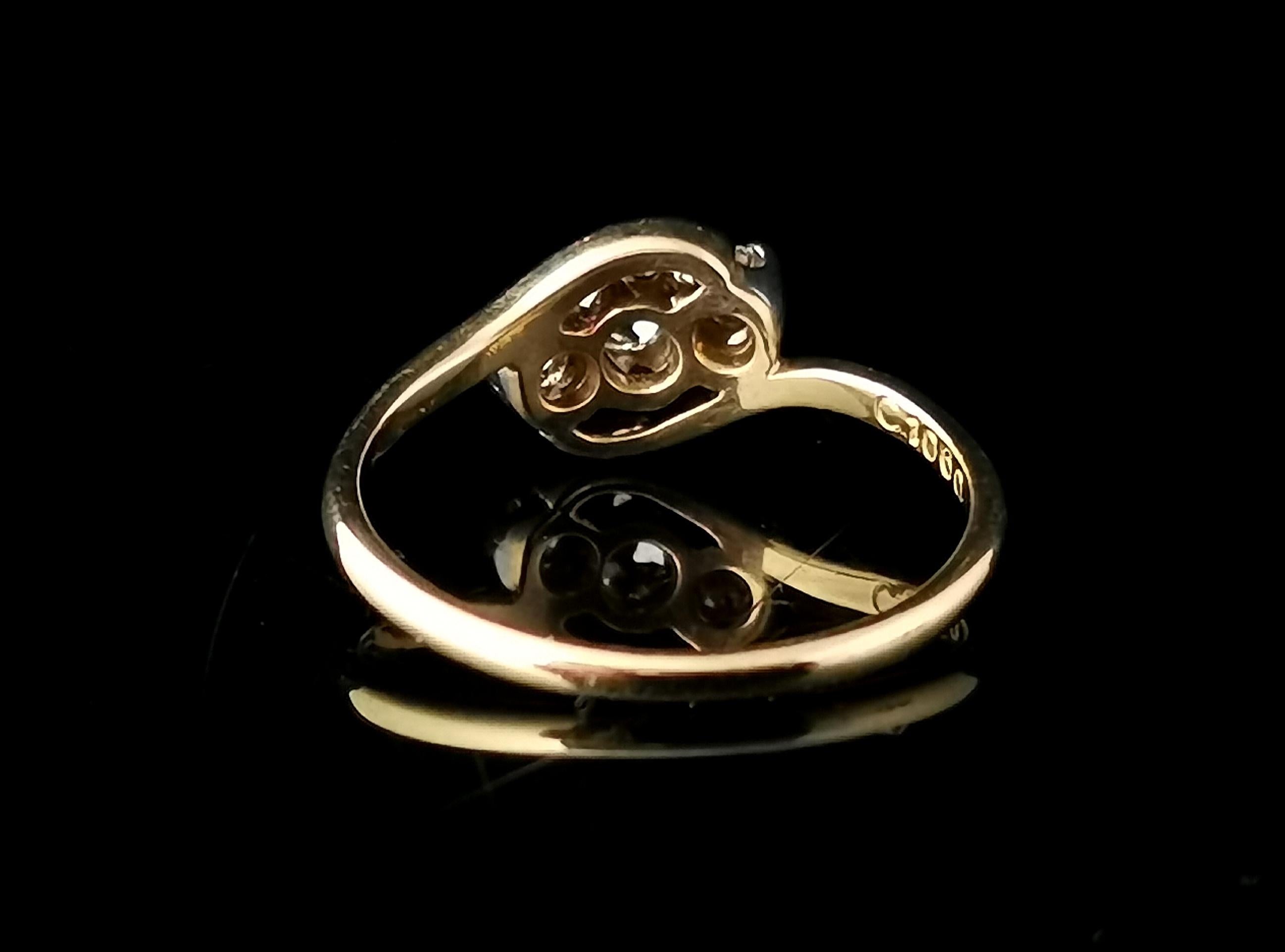 Art Deco Diamant Trilogy-Ring, 18 Karat Gelbgold und Platin Damen im Angebot