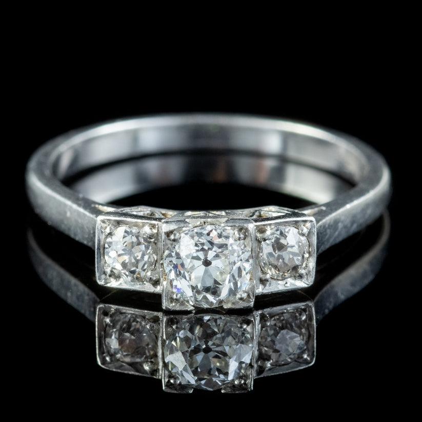 Old European Cut Art Deco Diamond Trilogy Ring in 0.75ct of Diamond, circa 1920 For Sale
